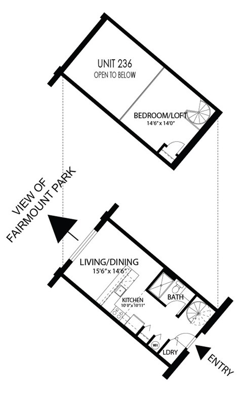 Floor plan for 1 bed, 1 bath, 640 sqft